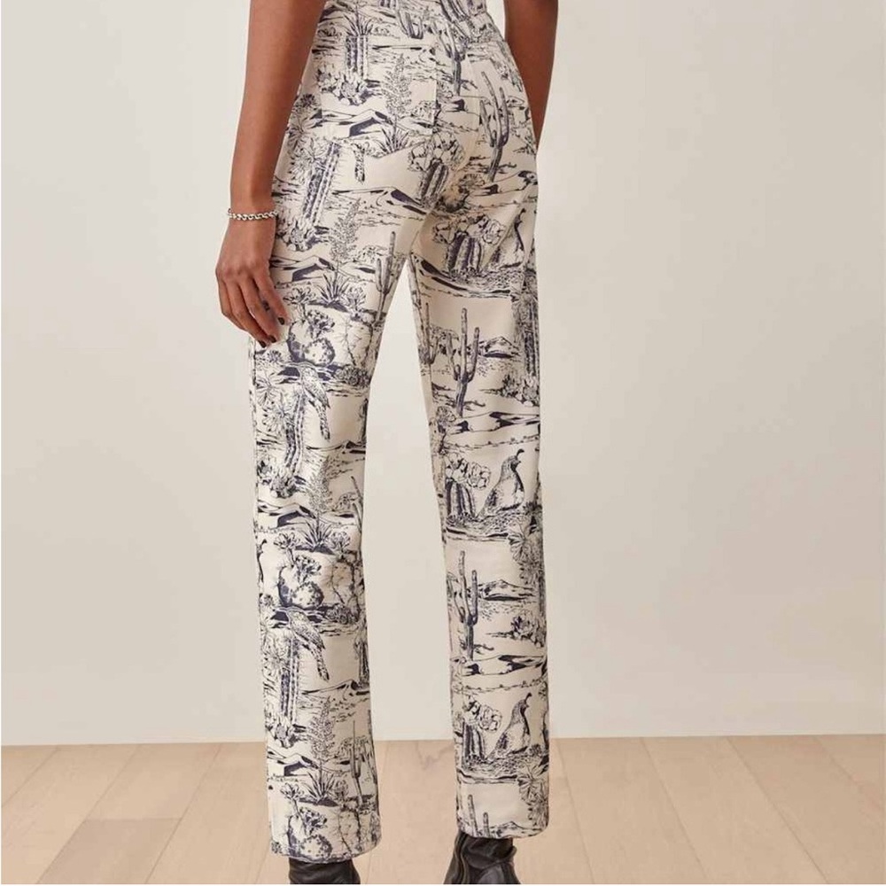Reformation Cream and Black Printed Straight Leg Pants